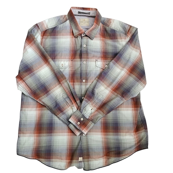 Vintage Tommy Bahama Jeans Long Sleeve Cotton Shirt Sz XL Orange Green Plaid - Picture 2 of 9